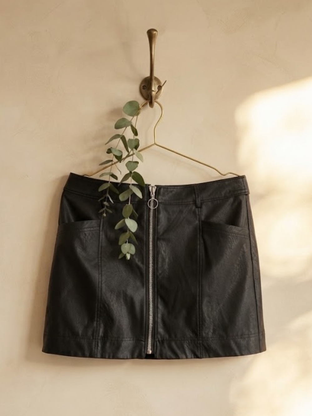 PAIGE Black Faux Leather Zip-Front Mini Skirt